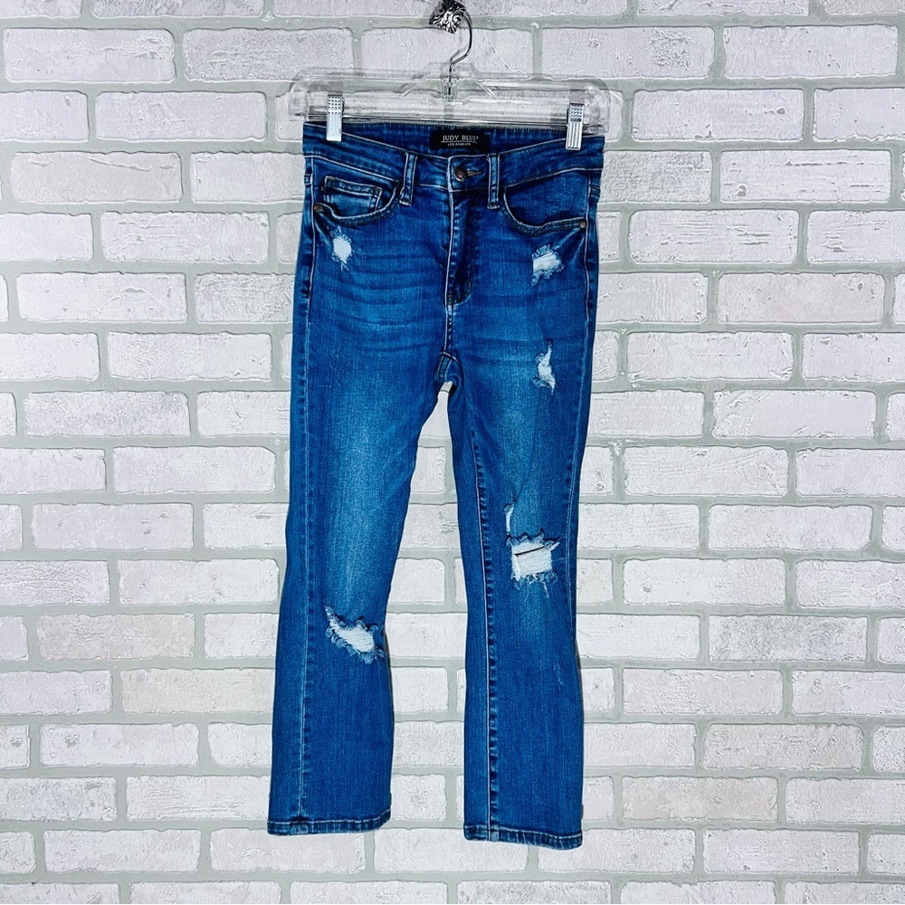 Judy Blue Distressed Cropped Ankle Skinny Jeans in Blue Size 3/26 - Picture 4 of 9